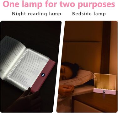 Світлодіодна плоска лампа для читання книг HOTUT Lightwedge, портативна LED-підсвітка сторінок для ліжка з захистом очей, рожева