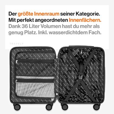 Чемодан ручної поклажі Travely Premium 55x40x20cm, 36L, Roségold (рожеве золото) з TSA замком та плавними колесами, підходить для Ryanair, Lufthansa, Eurowings