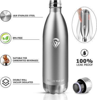 Термос-пляшка з нержавіючої сталі 1000 мл, без BPA, з подвійними стінками, для газованих напоїв, ізотермічна пляшка для кемпінгу, дітей, фітнесу, спорту, подорожей, хлопчиків та дівчаток 1000 мл