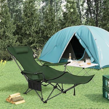 Набір кемпінгових стільців WOLTU 2 шт. з підставкою для ніг, пляжний стілець-трансформер, стілець для риболовлі з підсклянником та сумкою для зберігання (Зелений)