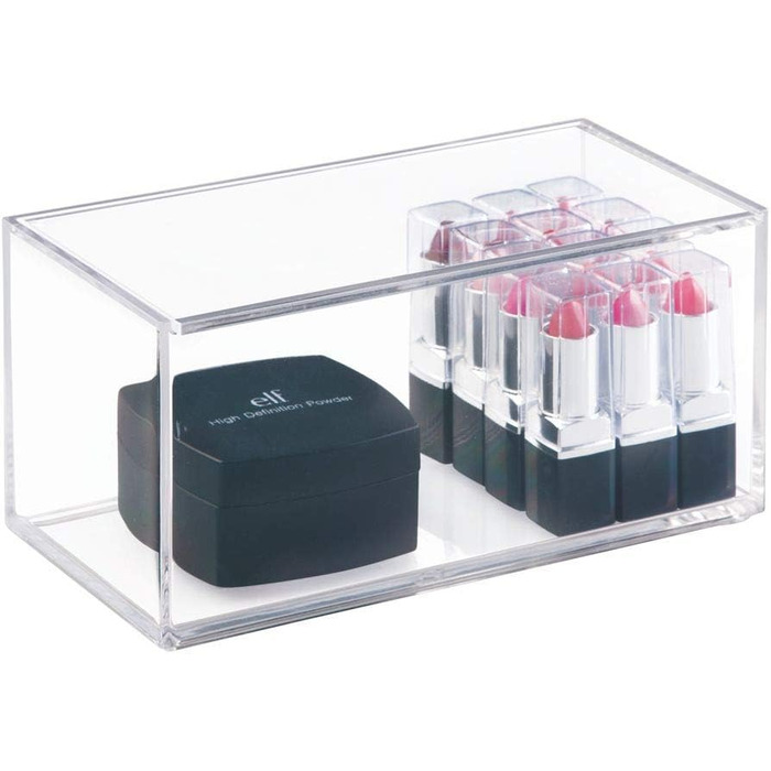 iDesign Cosmetic Organizer with Lid, Large Makeup Organizer Made of BPA-Free Plastic, Stackable Acrylic Box for Makeup, (8 x 4 x 4 inches), Clear