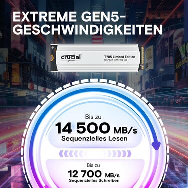 SSD Crucial T705 2TB PCIe Gen5 NVMe M.2 - Швидкість до 13600 МБ/с, DirectStorage, сумісний з PCIe 4.0, внутрішній SSD