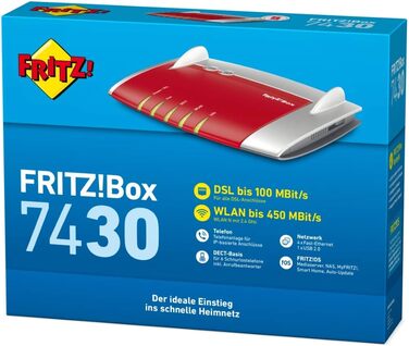 Роутер AVM FRITZ!Box 7430 (VDSL/ADSL2+, Wi-Fi N, 450 Мбіт/с, DECT-база, Mediaserver) - відновлений