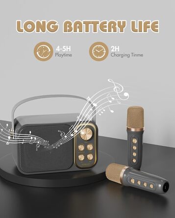 Караоке машина з 2 мікрофонами, портативна Bluetooth колонка для дітей та дорослих, 7 голосових ефектів, ідеально для вечірок та днів народжень (Чорний)
