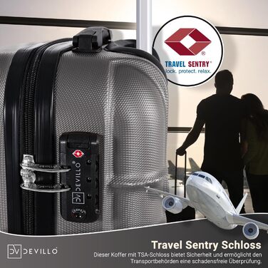 Набір валіз Devillo® Hartschalenkofferset 4шт. S-M-L-XL, чорний - жорсткий кейс, валіза для подорожей, ручна валіза, Rollkoffer з замком, 4 колеса, ABS, телескопічна ручка (Steel Symphony (Silver))
