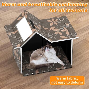 Кіт-будинок для вулиці, зимостійкий, знімні подушки, захист від холоду для котів, легко збирається, зелений (коричневий), 33 x 38 x 43 см
