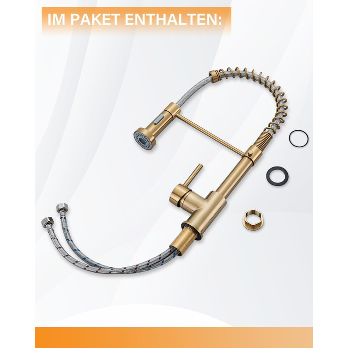 Кухляна змішувач Hbronzeshower з висувною лійкою, 360° обертання, нержавіюча сталь, з душем, для кухні