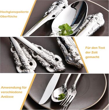 Посуд столовий срібний Barock 18/10 з нержавіючої сталі, набір 20 предметів (виделки, ложки, ножі) в подарунковій коробці