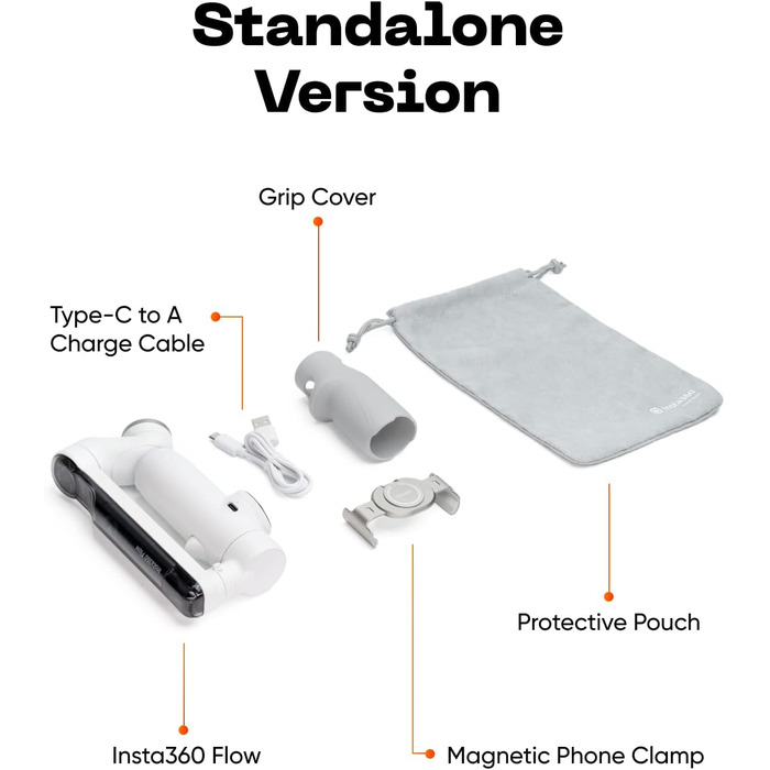 Insta360 Flow - Gimbal для смартфона з автотрекінгом, 3-осьова стабілізація, вбудований селфі-стік та штатив, білий