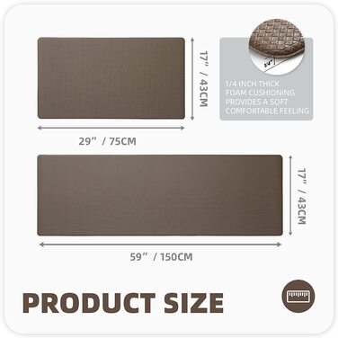 Color G Kitchen Runners, 2 Pieces, Washable Non-Slip Kitchen Rug, Kitchen Mat with Oil-Proof and Waterproof, Rubber Backed Kitchen Mat for Dining Room, Kitchen, Runner Hallway (44x75CM + 44x150CM, Brown)