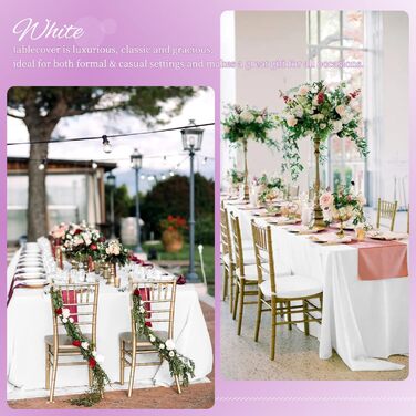6-Pack White Rectangular Polyester Tablecloth 60 x 102 Inches Polyester Fabric Tablecovers, for Indoor and Outdoor 6 Ft Rectangular Tables, Wedding, Birthday, Party, Table Decoration (152X260cm)