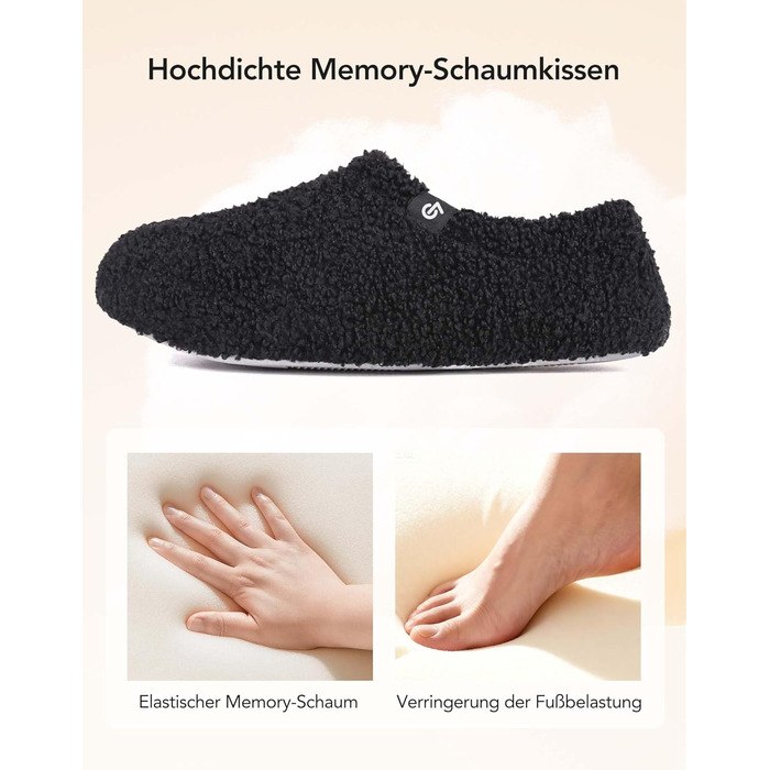 Тапочки VeraCosy жіночі з піною пам'яті, закритий задок, з підкладкою Polar Fleece, 38/39 EU, чорні