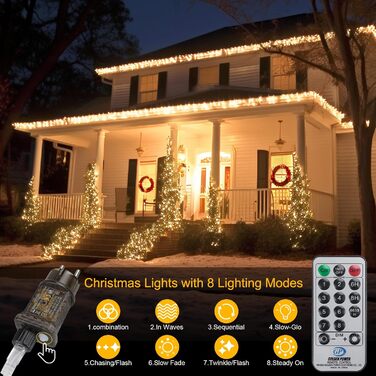 Гірлянда святкова на 10 метрів, 100 LED, з пультом, водонепроникна, 8 режимів. Ідеальна для декорування саду, тераси, балкону та святкових вечірок.