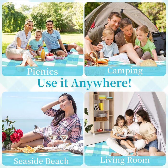 Плед для пікніка CIRULLI 200x200 см, водонепроникний, складаний килимок для пляжу та кемпінгу