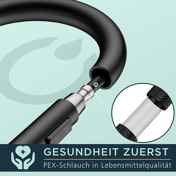 Кран кухонний FORIOUS чорний з висувною лійкою, поворотний на 360°, матовий, для кухні