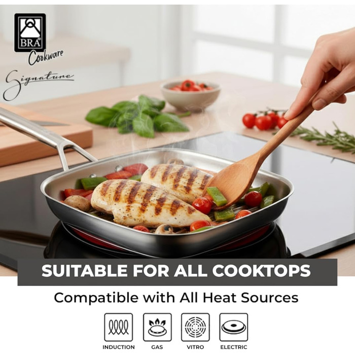 Бра Signature Гриль-сковорода рифлена 24 см з нержавіючої сталі, універсальна для всіх плит