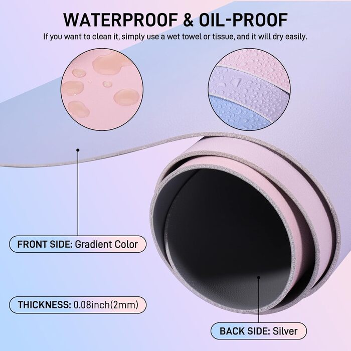 Килимок на стіл з шкіри, антиковзаючий, великий 80x40 см, багатофункціональний, для офісу та дому, лавандово-блакитний