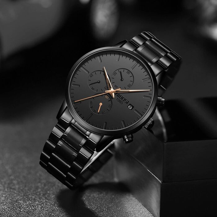 Годинник чоловічий NIBOSI - аналоговий хронограф, бізнес-стиль, водостійкий, з нержавіючої сталі, для молоді (Рожеве золото)