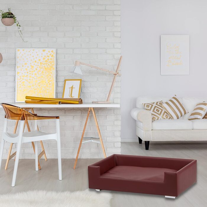 Софа для собак з екошкіри Бордовий колір, 91x57x25 см