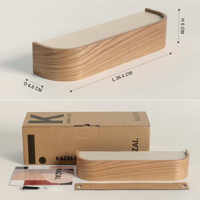 Kazai. Key board 'Fyndig' | Minimalist key hook design from Berlin | Modern key holder with shelf made of wood | Key shelf as hallway furniture for the wall | Oak, white (Oak)