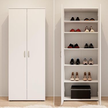 Stella Trading 3 Shoe Cabinet Tall, White - Versatile multipurpose cabinet with adjustable shelves - 70 x 176 x 35 cm (W/H/D)
