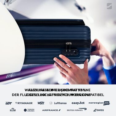 Набір валіз 3 шт: ручна, середнього та великого розміру. Чохол з ABS-пластику, 4 колеса, кодовий замок, телескопічна ручка. Набір валіз (малий + середній + великий). Колір: темно-синій, ручна валіза (M)