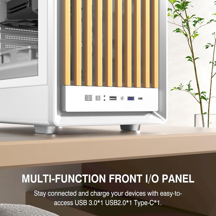 Корпус для ПК FOIFKIN з дерев'яною передньою панеллю з горіха, 4 PWM ARGB вентилятори, ATX Mid-Tower, USB Type-C, (M1, Білий)