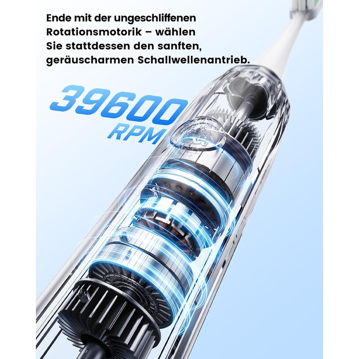 Електрична зубна щітка зі звуковими вібраціями, 5 режимів, таймер 30с, для відбілювання зубів за 2 тижні, 8 змінних насадок з м'якою 3D-щіткою, IPX7, 8 насадок
