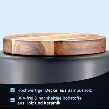 Набір контейнерів для зберігання KHG для кухні антрацитово-сірого кольору з дерев'яною кришкою, контейнери для продуктів з кераміки, стеінгуту, поліровані, з маркуванням, набір органайзерів для кухні, без пластику та світлонепроникні (набір для картоплі, 