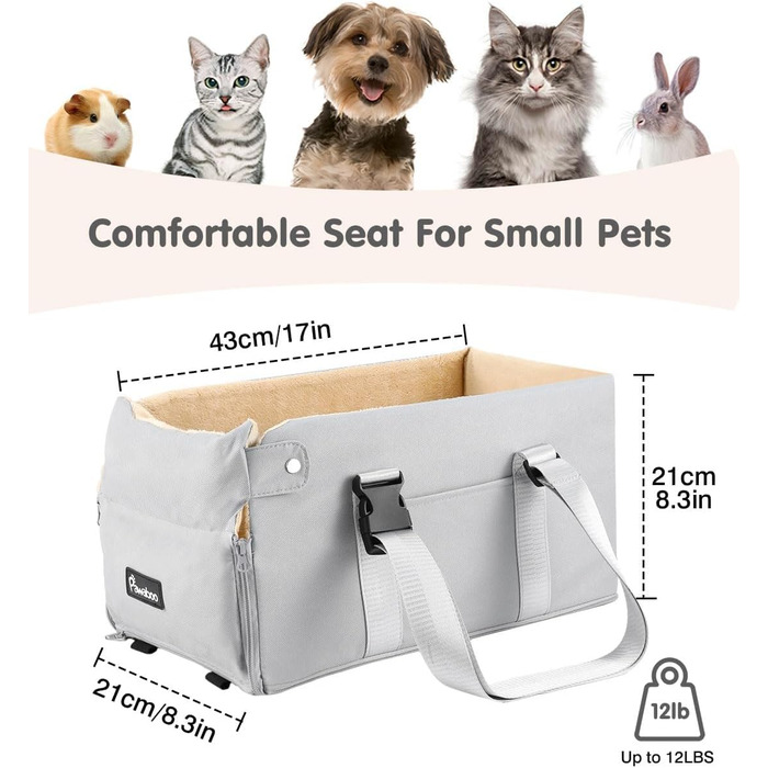 Крісло-ліжко для собак Pawaboo: зручне автокрісло для маленьких собак до 11 кг, сіре та бежеве