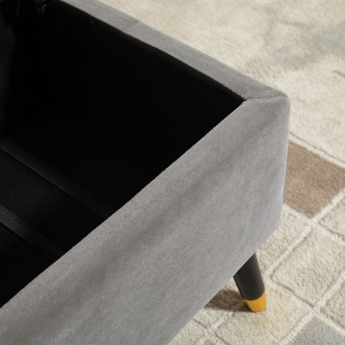 HOMCOM Bench with Cushion and Storage, Trunk Bench made of Metal and Rubber Wood, Coal Grey, 110 x 43 x 45 cm for Entryway and Living Room