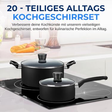 Набір каструль та сковорідок SereneLife 11 предметів: антипригарне покриття, для газових, електричних та керамічних плит, з аксесуарами, без PFOA/PFOS, чорний Azul Oscuro