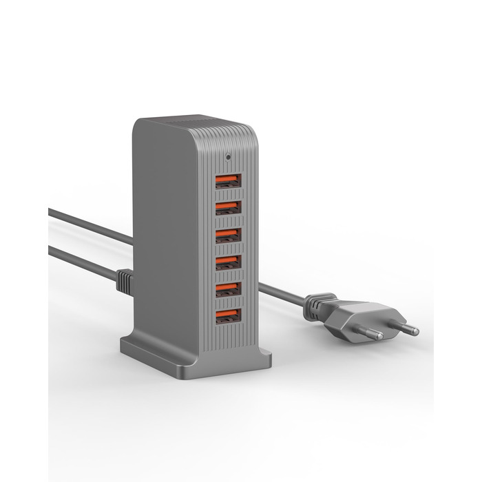 Зарядний пристрій USB мережевий 6 портів 25W/50W для iPhone, Samsung, LG, Huawei та інших (Чорний/Сірий)