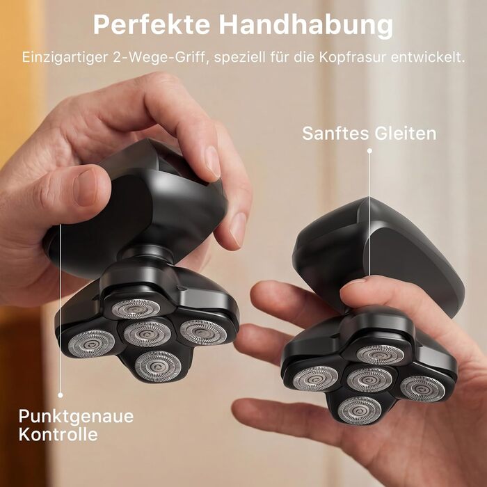 Електричний тример для гоління голови Trimcoo 5-в-1 з титановими лезами, IPX7 водонепроникний, USB-C, LED-дисплей - для чутливої шкіри голови (чорний)