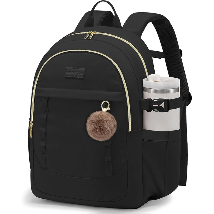 Шкільний рюкзак LOVEVOOK для дівчаток-підлітків, 15.6 дюймів, легкий, з плюшевим брелоком, для школи, середньої школи, світло-жовтогарячий (15.6', Y-чорний)