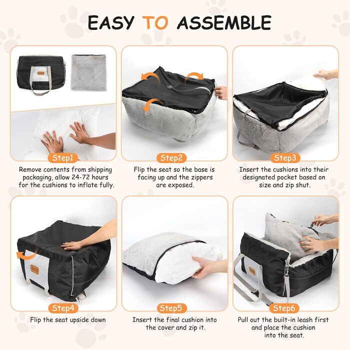 Автокрісло для собак Nobleza - зручне ліжко для маленьких собак з кишенями та змінним матрацом, 58x56x33 см (бавовна, плюш, пластик/метал)