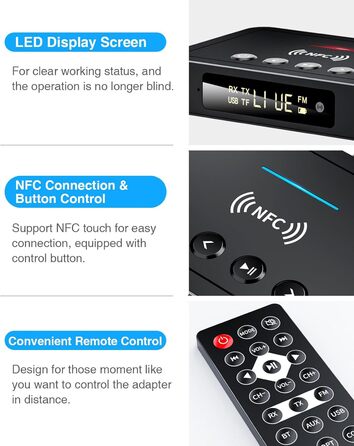 Bluetooth 5.0 Аудіоадаптер 3-в-1 для TV, PC, стереосистеми: передавач, приймач, FM-передавач з пультом, HiFi підсилювач