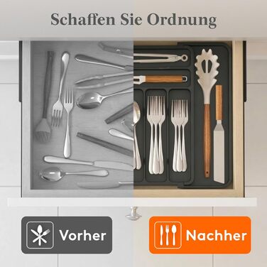 Органайзер для столових приборів Lifewit в шухляду, розсувний, 7-9 відділень, 35-48 см, чорний