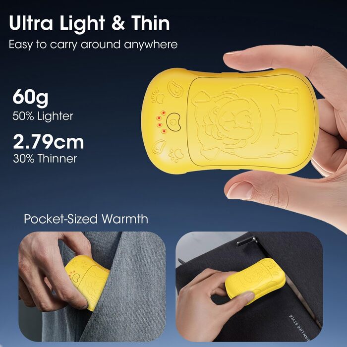 Електричні грілки для рук, 2 шт. 6000mAh, акумуляторні, багаторазові, для активного відпочинку, полювання, гольфу, кемпінгу, теплий подарунок для жінок, чоловіків, дітей (Жовтий)