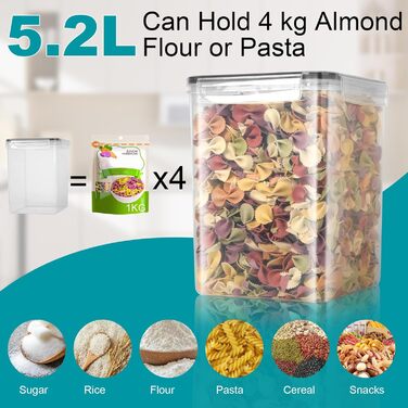 Набір контейнерів для зберігання Withosent 24 шт. з герметичними кришками, 2л, 1.6л, 0.8л, для кухні, борошна, мюслі, кукурудзяних пластівців, з етикетками та ложками