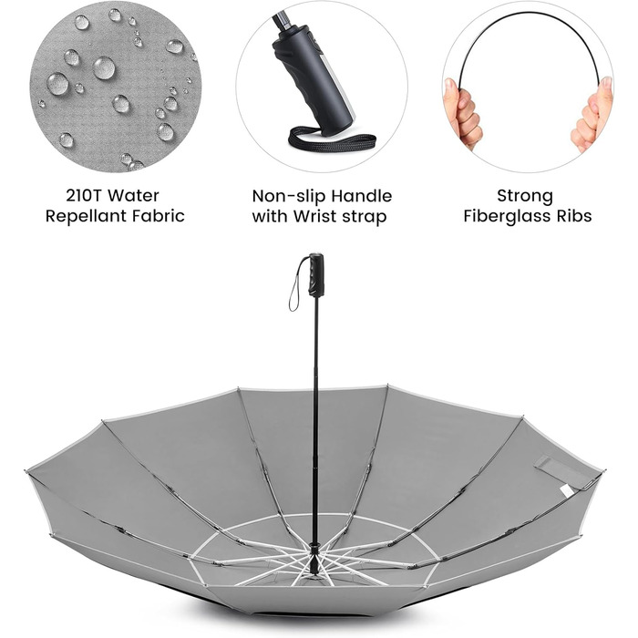 G4Free Гольф-парасолька велика, 10 ребер, автоматична, стійка до вітру, сіра (54 дюйми)