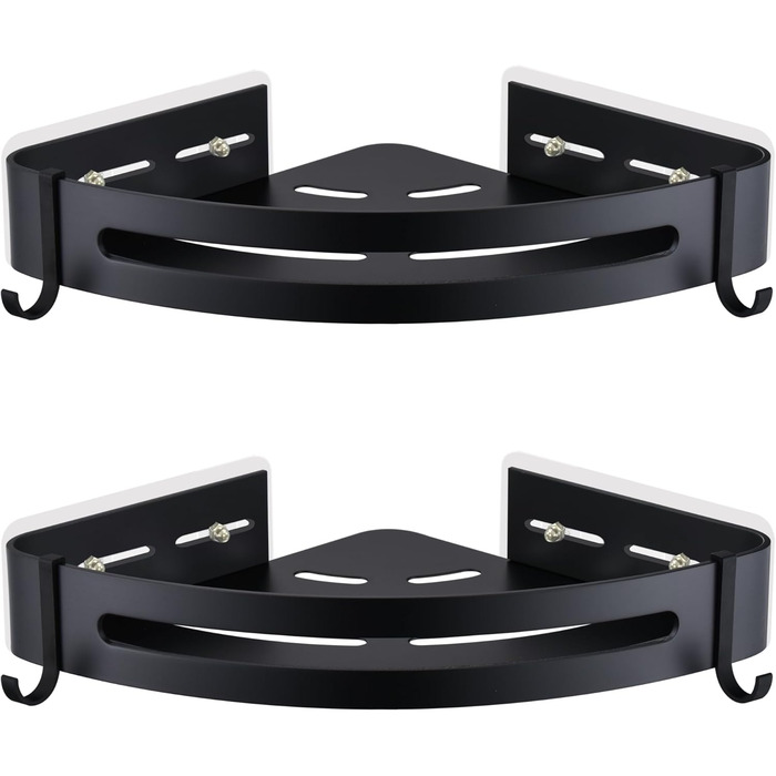 Поличка для душу без свердління, кутова поличка для ванної кімнати з алюмінію Space, трикутна корзина для душу з гачками, органайзер для шампуню, антикорозійна (2 шт., піскоструминне золото) (матова чорна)