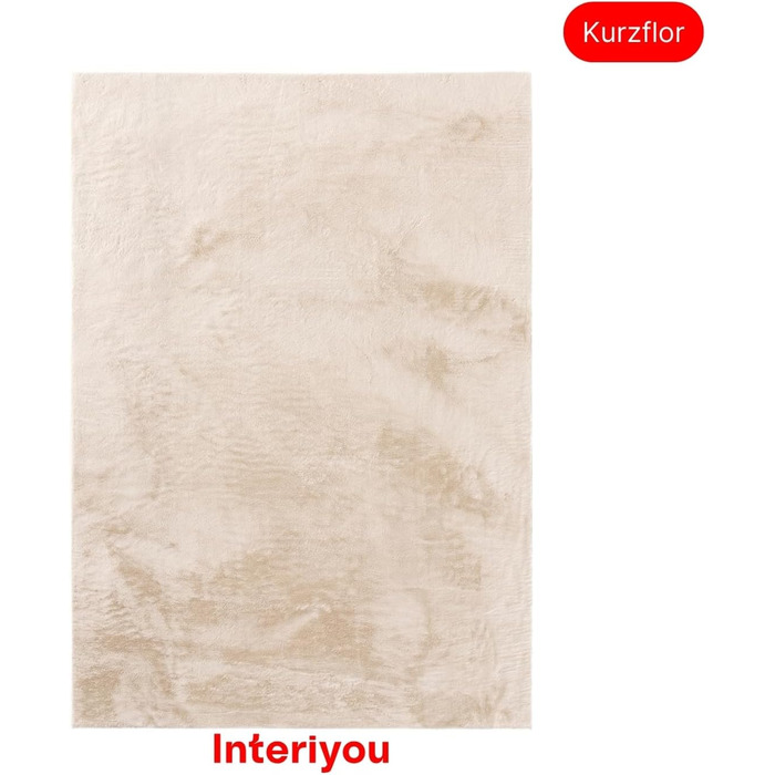 Килимок для вітальні Interiyou Fargo, 80x150 см, бежевий, короткий ворс, миючий, антиковзаючий, штучне хутро, м'який, довгий ворс, прямокутний