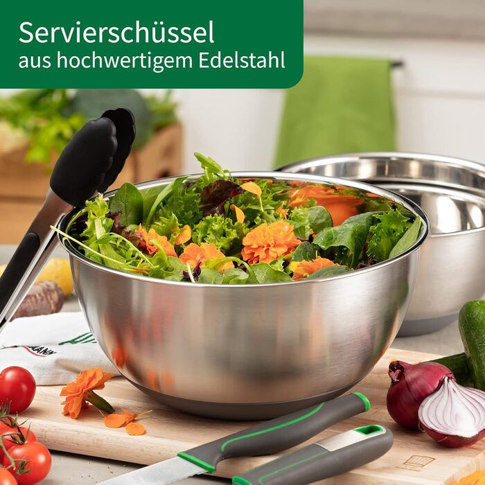 Нержавіюча чаша Chefkoch від Fackelmann Bonn з антиковзним силіконовим дном – 1,25л, Ø 17,7 x 8 см, для салатів, тіста та іншого, високоякісна, придатна для миття в посудомийній машині