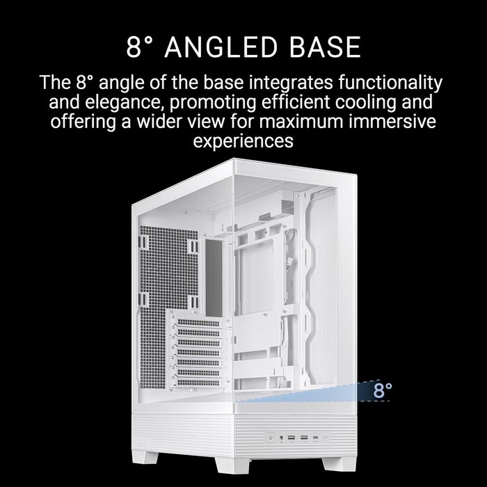 Корпус ПК ASUS A31 PLUS TG ARGB White ATX з RGB підсвічуванням, скляна передня панель, підтримка 360-мм радіаторів та відеокарт до 380 мм, білий колір