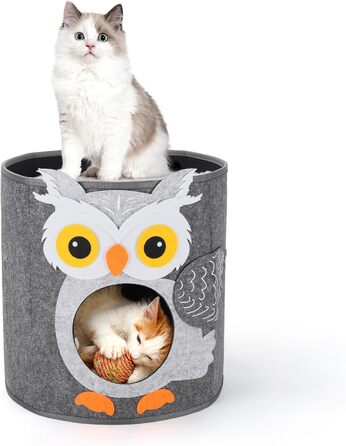Кігтеточка-будиночок для котів Dripex з 2 поверхів, з фетру, з подушкою, 30x35x35 см (Сова)