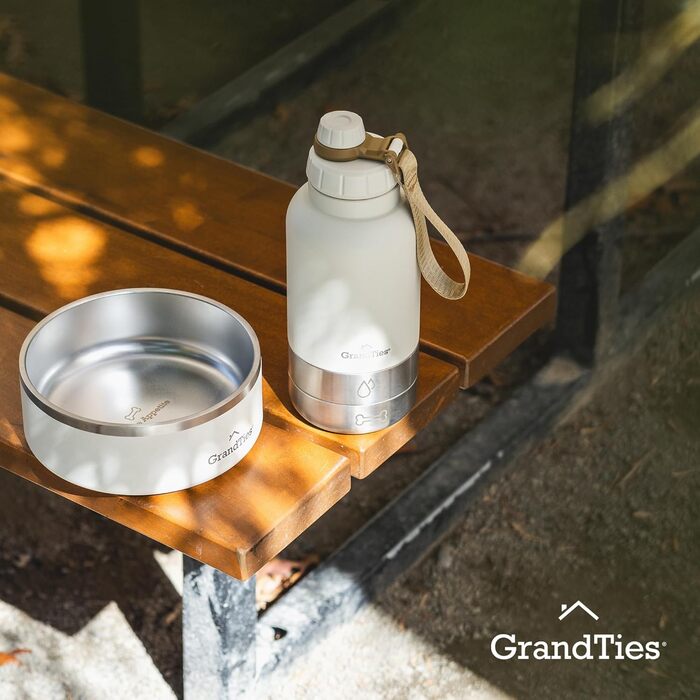 Водяна пляшка для собак GrandTies з двома мисками, 950 мл, витікoвідсутній, для подорожей, прогулянок, кемпінгу (Пудрово-зелений)