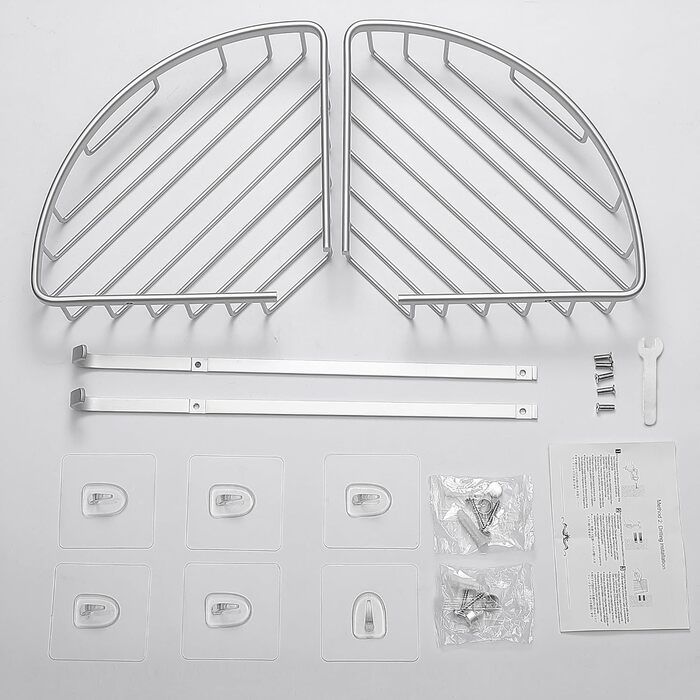 Поличка для душу Gricol Eck-Duschregal без свердління, металева, кутова, з 2 гачками, для ванної кімнати, срібна