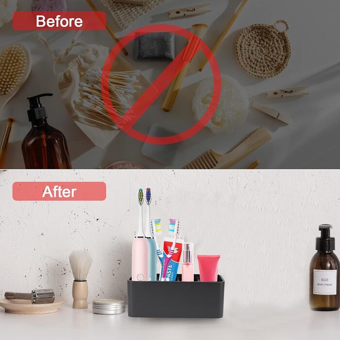 Bathroom Toothbrush Holder, Toothpaste Holder, Stand, Bathroom Organizer for Toothbrushes, Makeup Brush Holder (Black)
