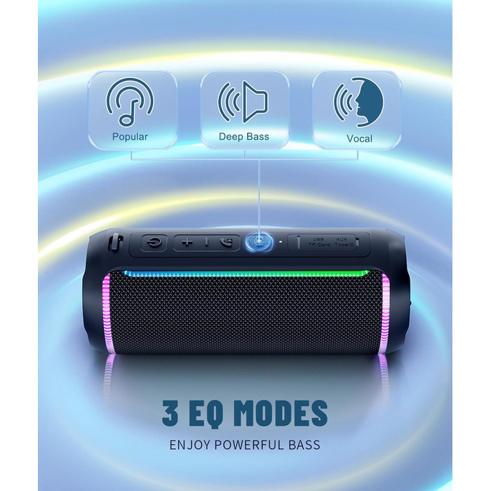 Ortizan Bluetooth колонка з LED підсвіткою, 40 Вт, IPX7 водонепроникна, 30 год роботи, чорна